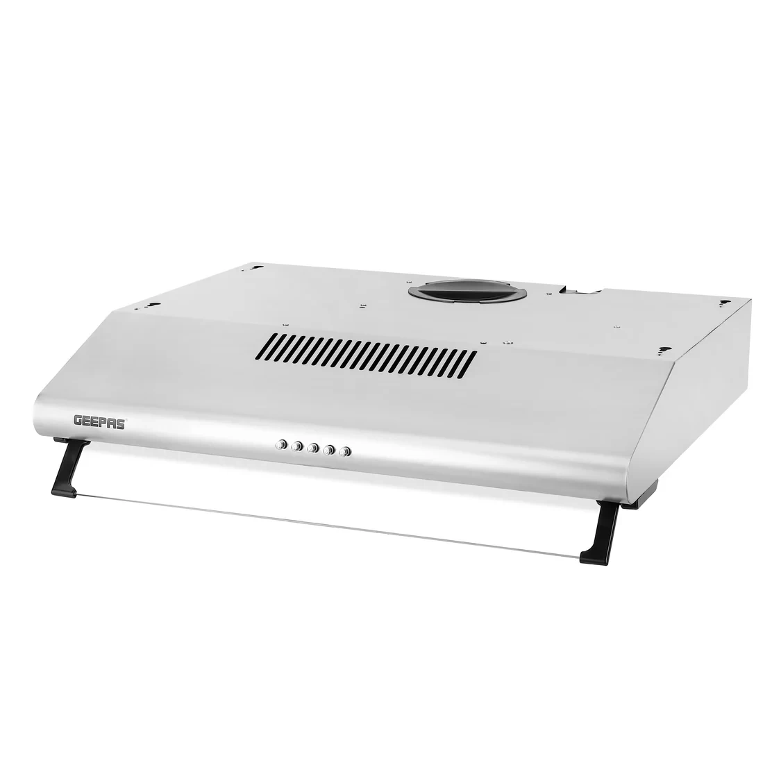 Geepas Slim Hood GHD611CS with 200 cubic meters per hour suction power, features an efficient charcoal and aluminum filter, has 3-speed push button control, comes in a compact design, and is easy to i