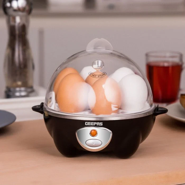 Geepas GEB63020UK egg boiler, designed to cook 7 eggs at once, is an electric egg cooker with an automatic shut-off feature.