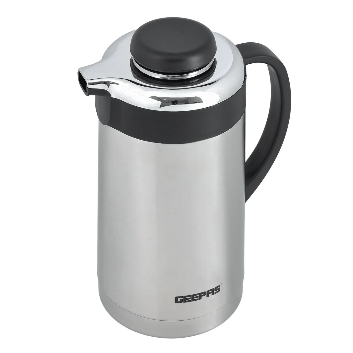 Geepas GVF27017 Stainless Steel Vacuum Flask, 1.6 liters, double wall insulated thermos bottle, keeps drinks hot or cold for up to 24 hours, leak-proof.