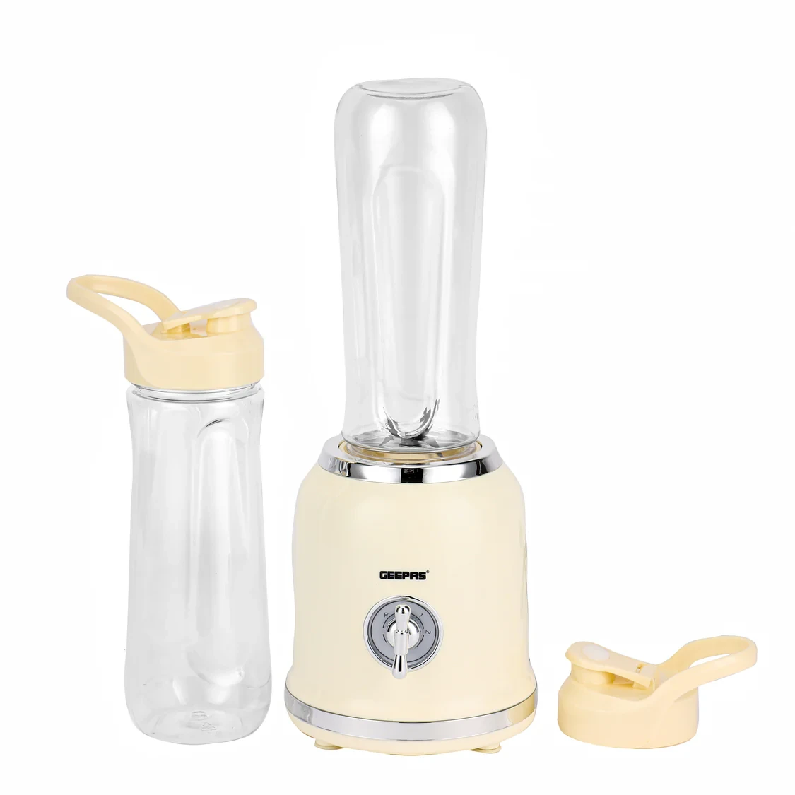 Geepas Personal Blender - GSB44113, 300W, 2 BPA-Free Tritan Bottles (600ML), Transparent & Unbreakable Bottles, Stainless Steel Blade, White.
