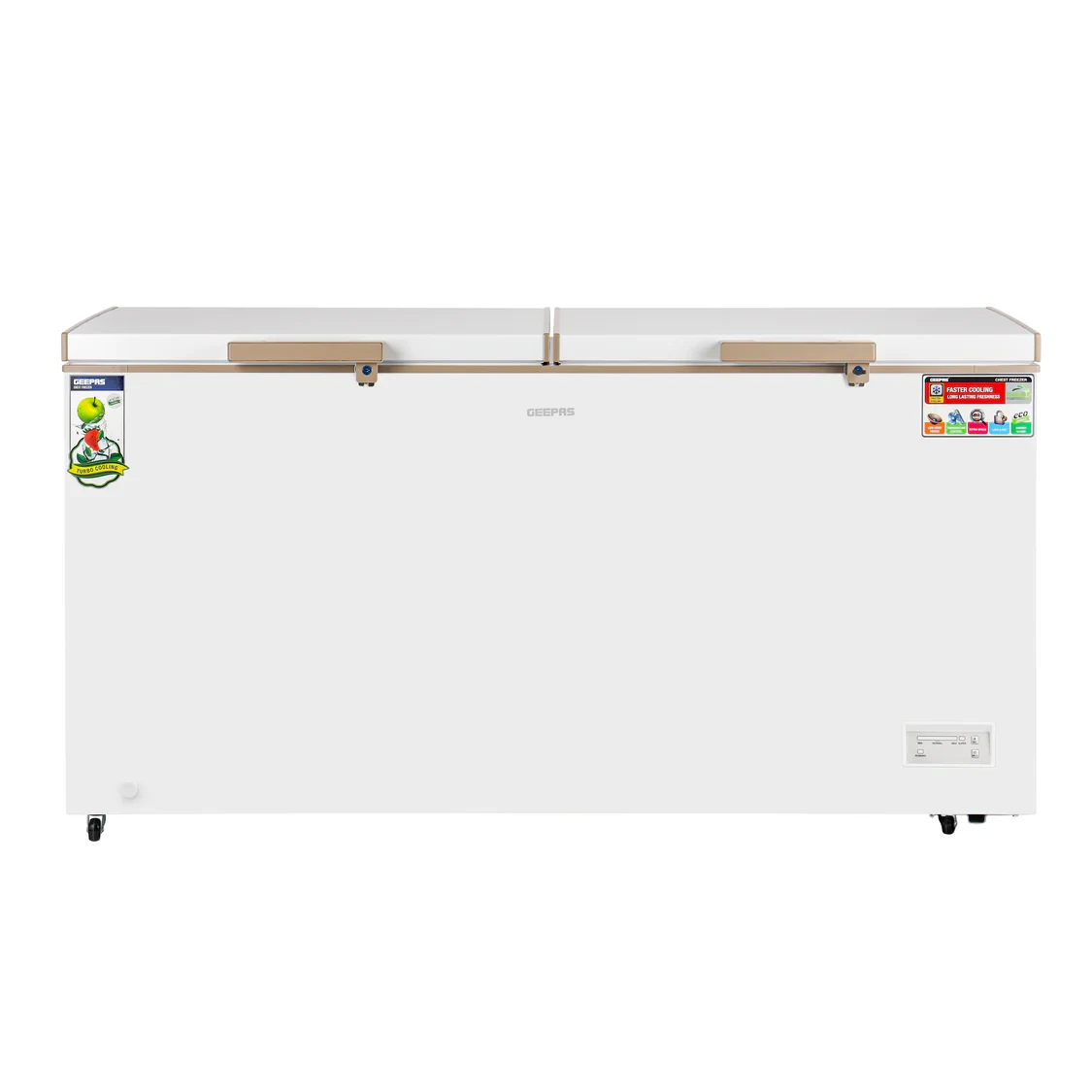 Geepas GCF55019WAH 550L casket Freezer Turbo Cooling LED Light malleable Thermostat Lock & Key 100 HCF Free High- effectiveness Cooling