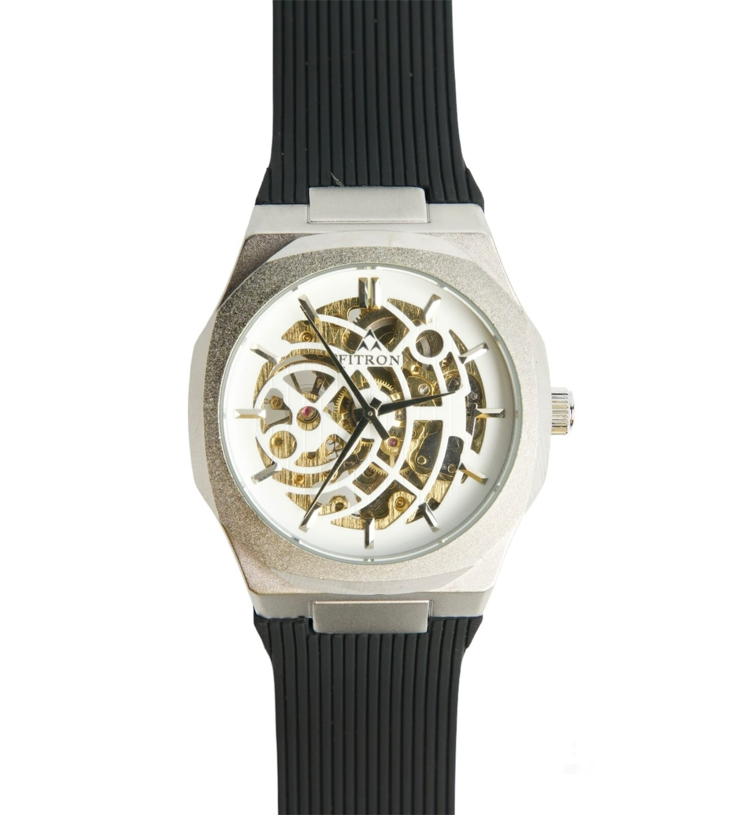 Fitron Men’s Skeleton Watch Black Rubber Strap Automatic