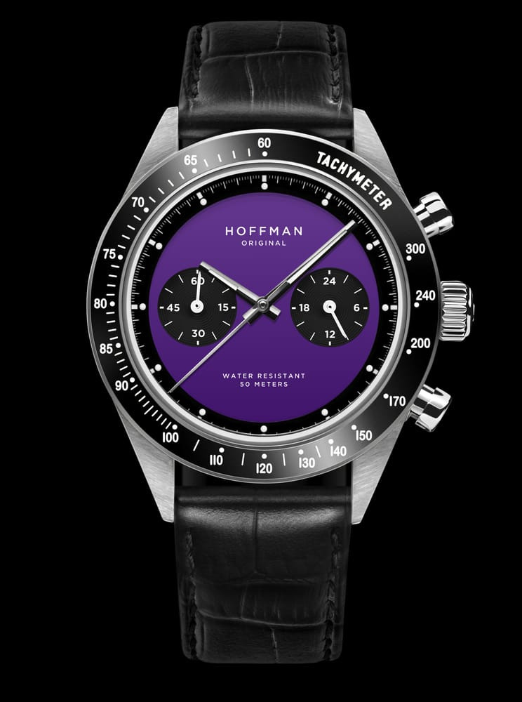Hoffman Racing 40 "PRPL" Watch with a polished and brushed steel case.
