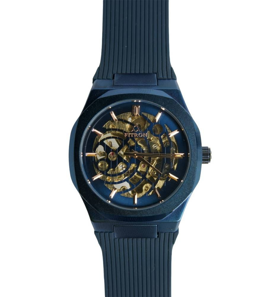 Fitron Men’s Automatic Mechanical Skeleton Watch Blue Rubber Band