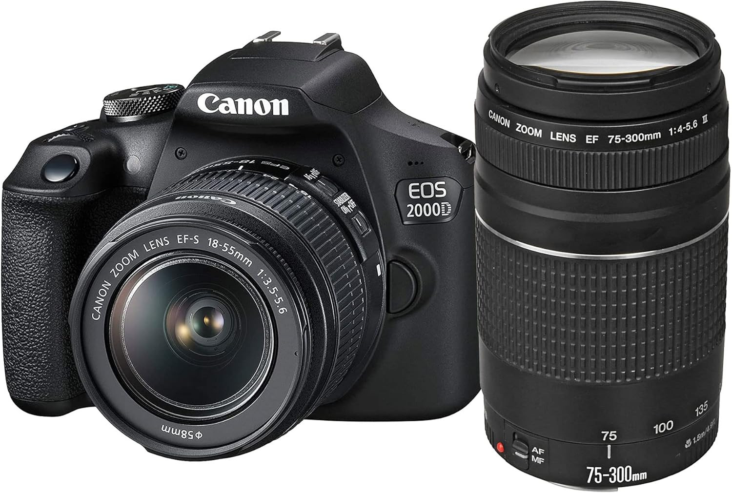 Canon EOS 2000D with EF-S 18-55mm IS, Lens & EF 75-300mm- black