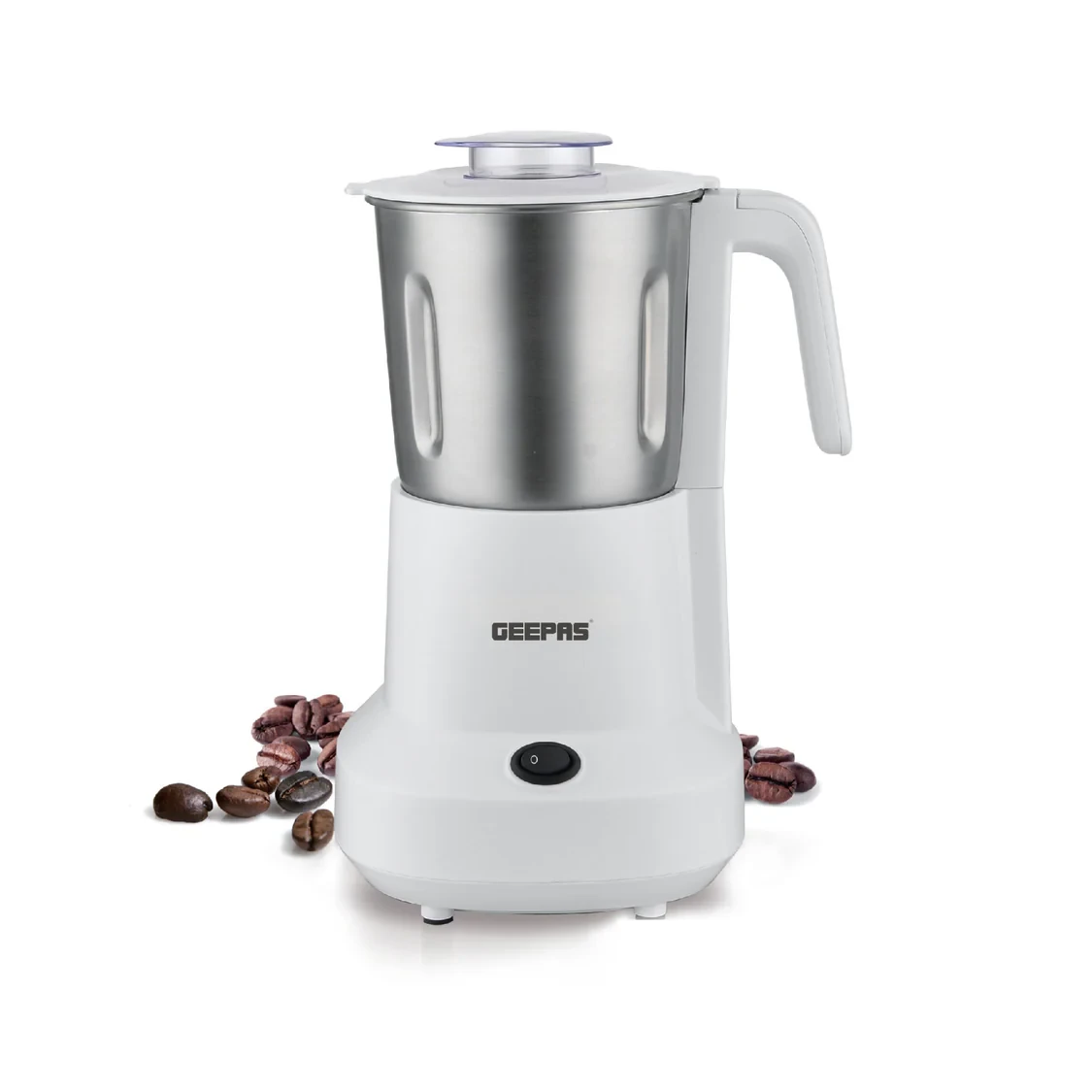 Geepas GCC6105 Food Processor with 450W power, featuring overheat protection, a stainless steel bowl and cutting blade, pulse control function, and a grinder suitable for spices, coffee beans, nuts, a