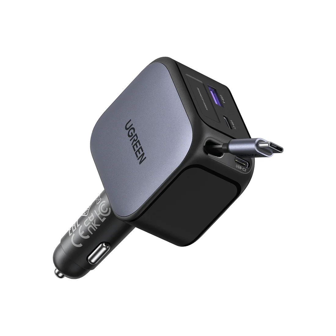 UGREEN Nexode Car Charger 60W with Retractable USB-C Cable