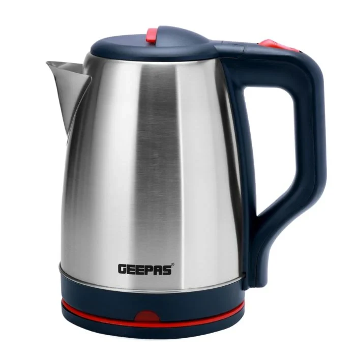 Geepas 1.8L Stainless Steel Electric Kettle GK38042 with 1500W power, features a safe automatic shut-off function, is built to last with a durable design, is simple to use, and is perfect for providin