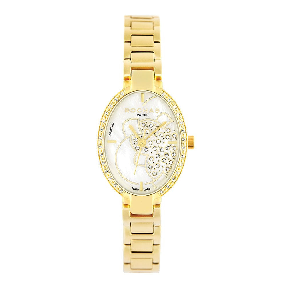 Rochas Ladies Watch with a gold-plated stainless steel bracelet and case.