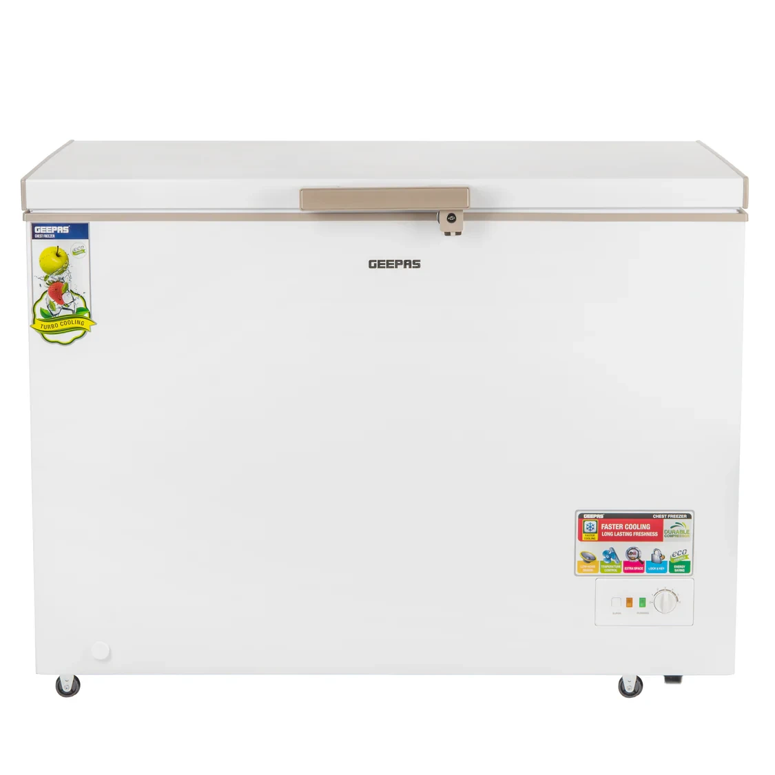 Geepas GCF3506WAH casket Freezer 350L Large Capacity Deep Freezer with 155W important Motor LED Light malleable Thermostat Low Noise Operation