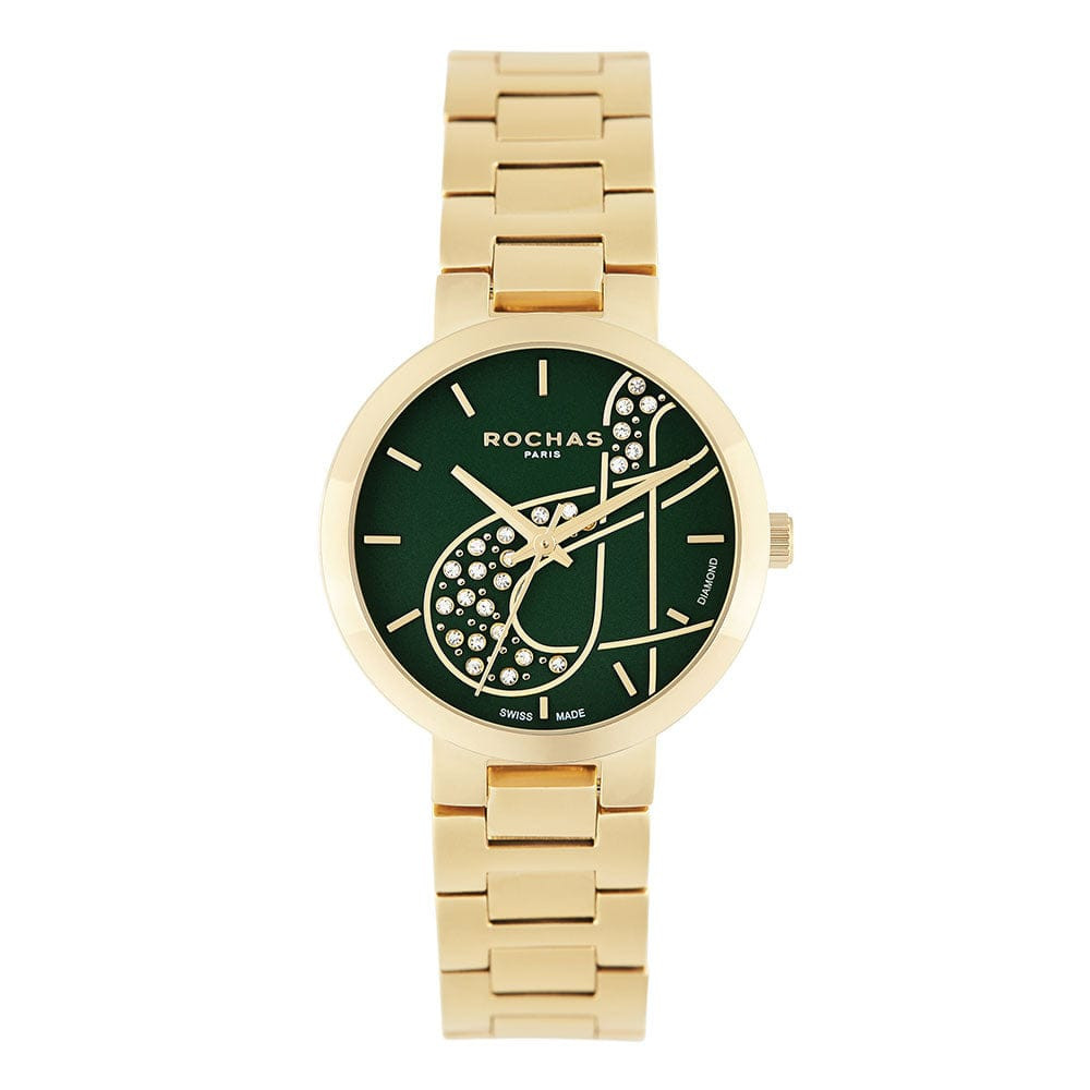 Rochas Ladies Green Dial Diamond Luxury Collection Premium Women's Accessory Quartz Watch