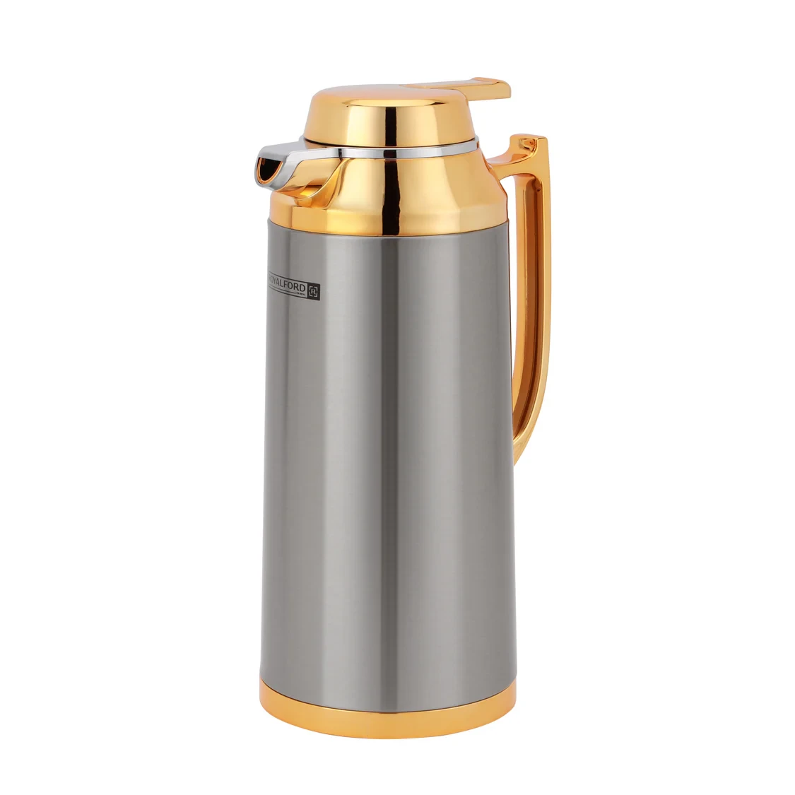 Royalford Vacuum Flask RF12124, with a 1.6-liter capacity, features double wall insulation and a leak-resistant lid, keeping drinks hot or cold for extended periods. It's perfect for both home and out