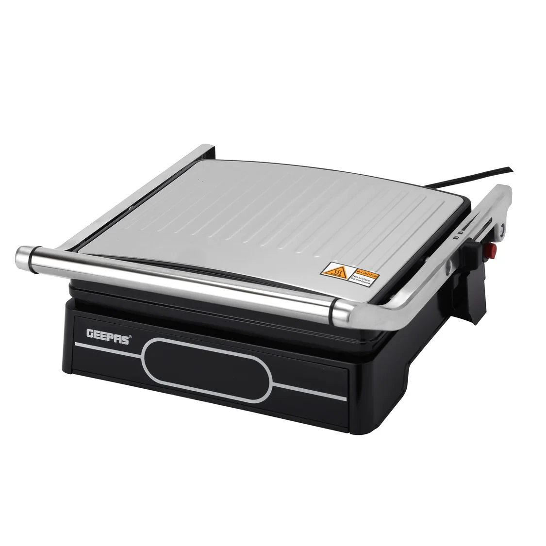 Geepas 4-Slice Grill Maker GGM36557, 2000 watts, non-stick plates for easy release, digital temperature control with 9 settings, manual adjustable height, black.