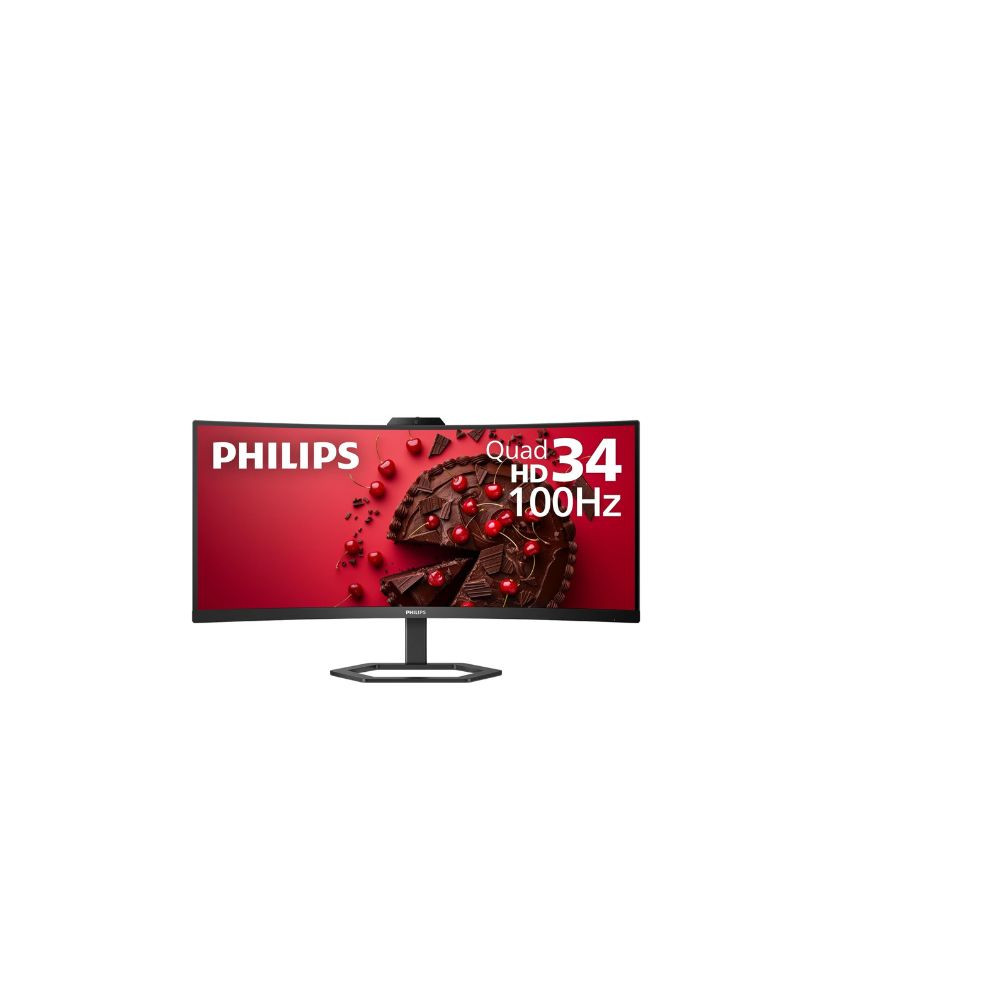 Philips 34 Inch 34E1C5600HE VA Panel UWQHD Curved Frameless Monitor With 5MP Windows Hello Webcam 5W Speakers HDMI Display Port USB C USB Hub Noise Cancellation Microphone Black