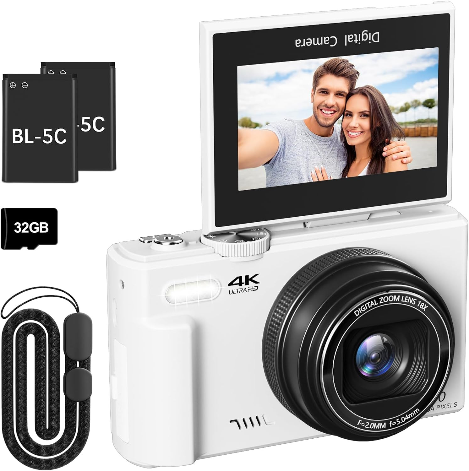 4K Digital Camera for Photography, 64MP Vlogging Camera for YouTube with 3" 180° Flip Screen