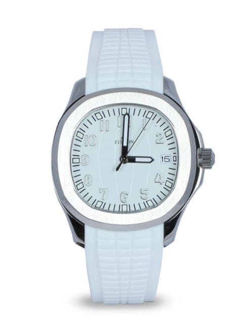 Fitron Men’s White Rubber Wrist Watch with Stainless Steel Case and White Dial with Date – Elegant Quartz Analog Timepiece