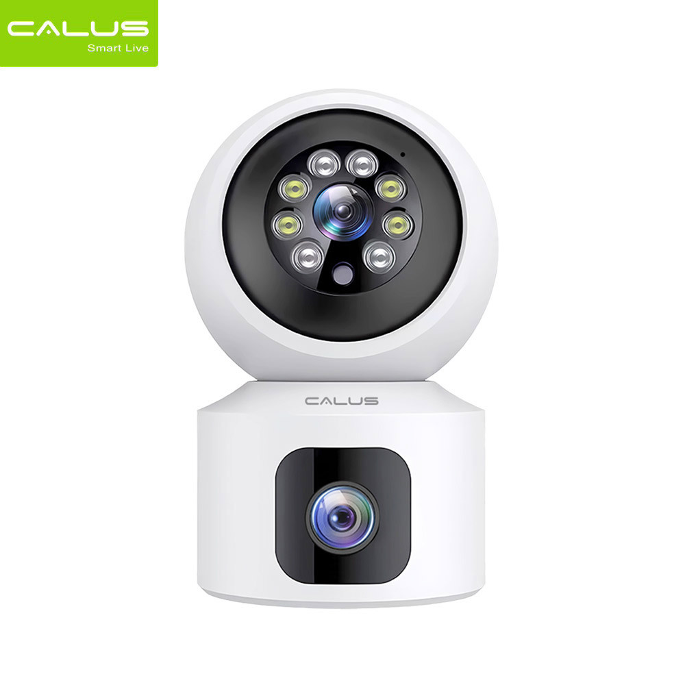 Calus Q7Max Camera – A smart security camera that uses WiFi, has two lenses, night vision, two-way audio, and motion detection features.