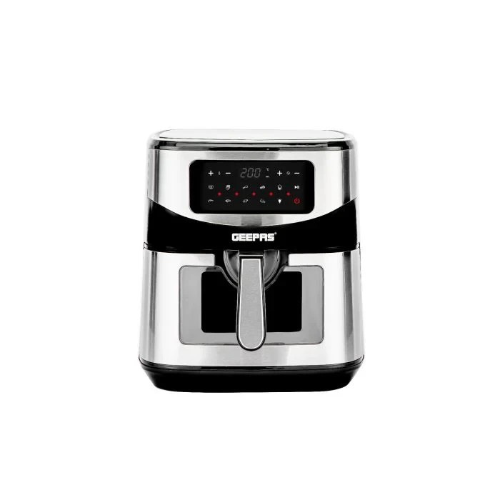 The Geepas Digital Air Fryer GAF37524UK has a capacity of 9.2 liters and features Vortex Air Frying Technology. It comes with an LED touchscreen for easy control, nine preset cooking modes, and allows