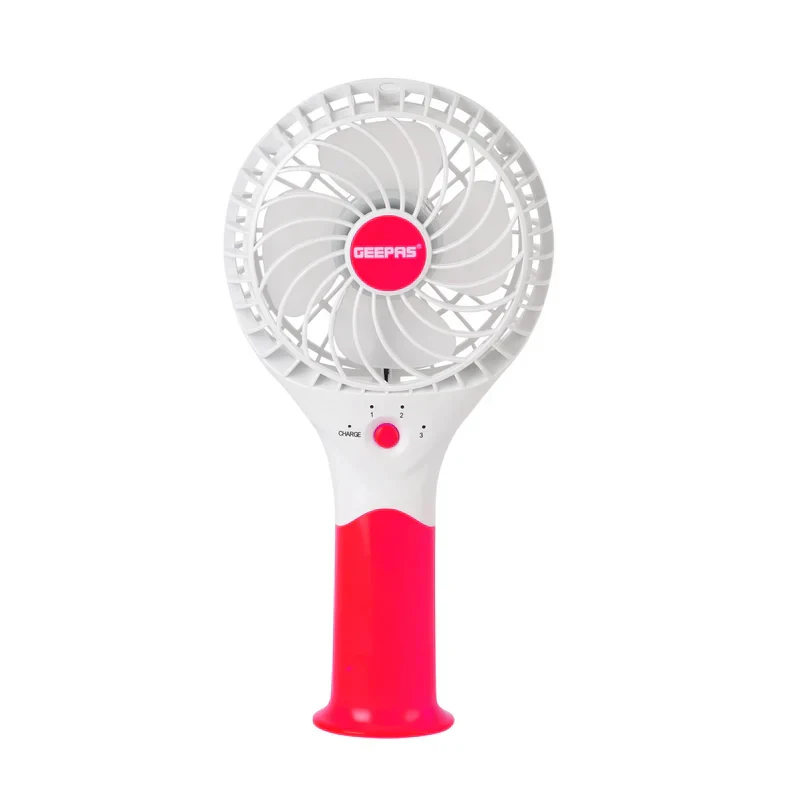 Geepas GF9617 is a rechargeable mini fan that offers three speed settings. It's a portable and handheld fan that runs on a 3.7V lithium battery
