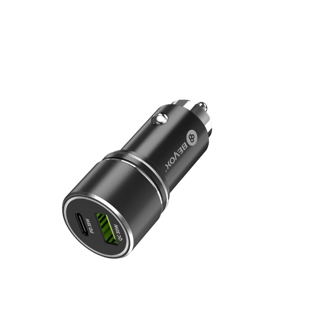 Beyox BY-21 65W PD+QC Dual Port Car Charger with Type C cable and Fast charging (Black)
