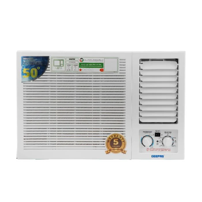 Geepas Window Air Conditioner GACW18015SU, 18000 BTU, Turbo Function for Fast Cooling, Washable Filter.