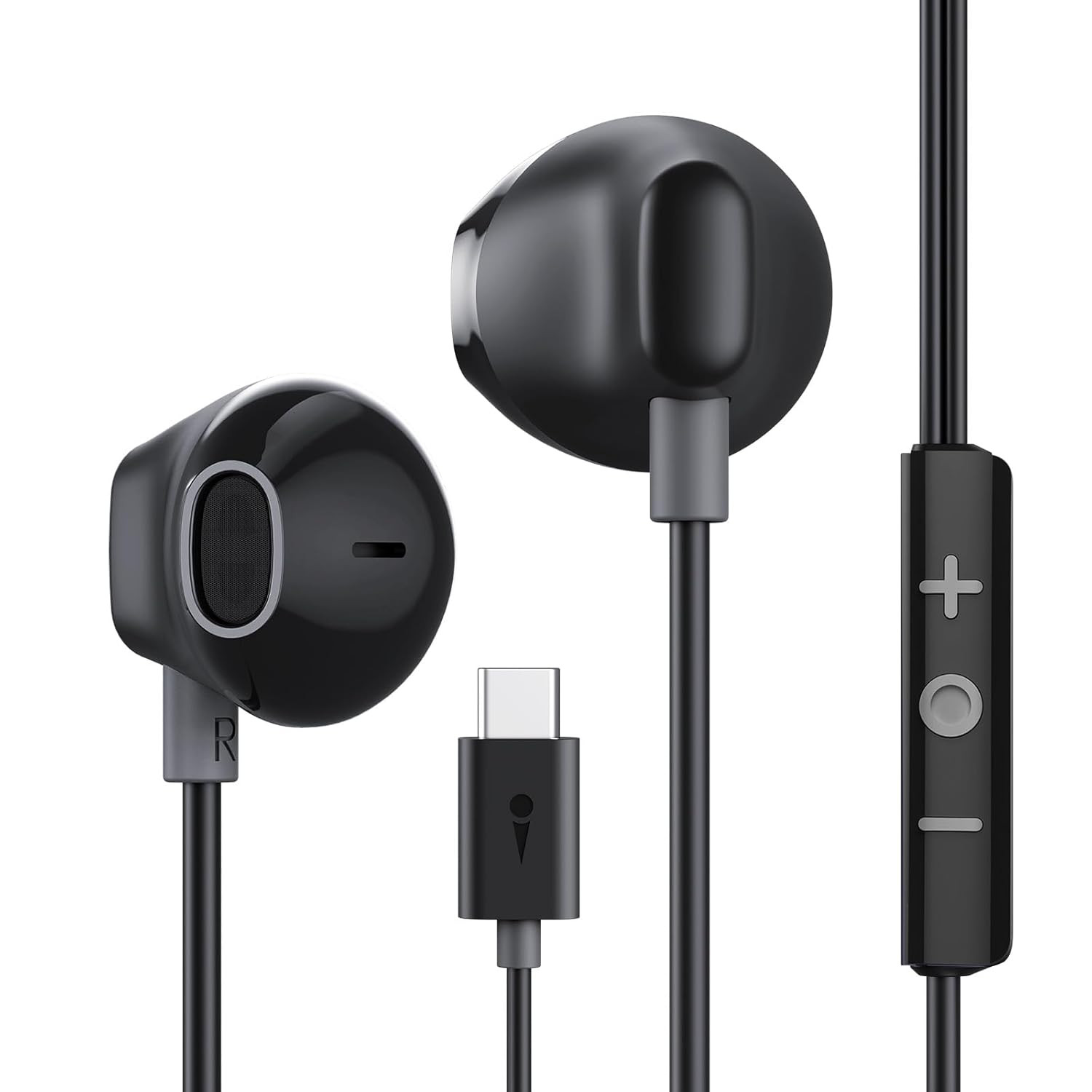 Oraimo Half in-Ear Type-C Wired Earphones | Premium Sound | 3-Button Control and Call Clarity Mic | Super Deep Bass Lightweight Earphone (Black) (OEP-650)