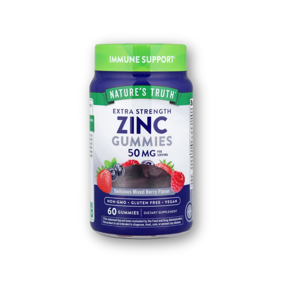 Nature's Truth Zinc Gummies Delicious Mixed Berry 60 Gummies (16 mg Per Gummy)