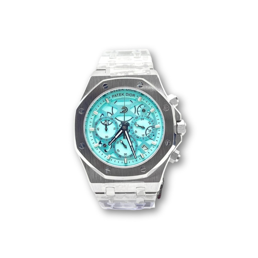 Patek Dior Watch with Turquoise Dial – Elegant Stainless Steel Swiss Timepiece
