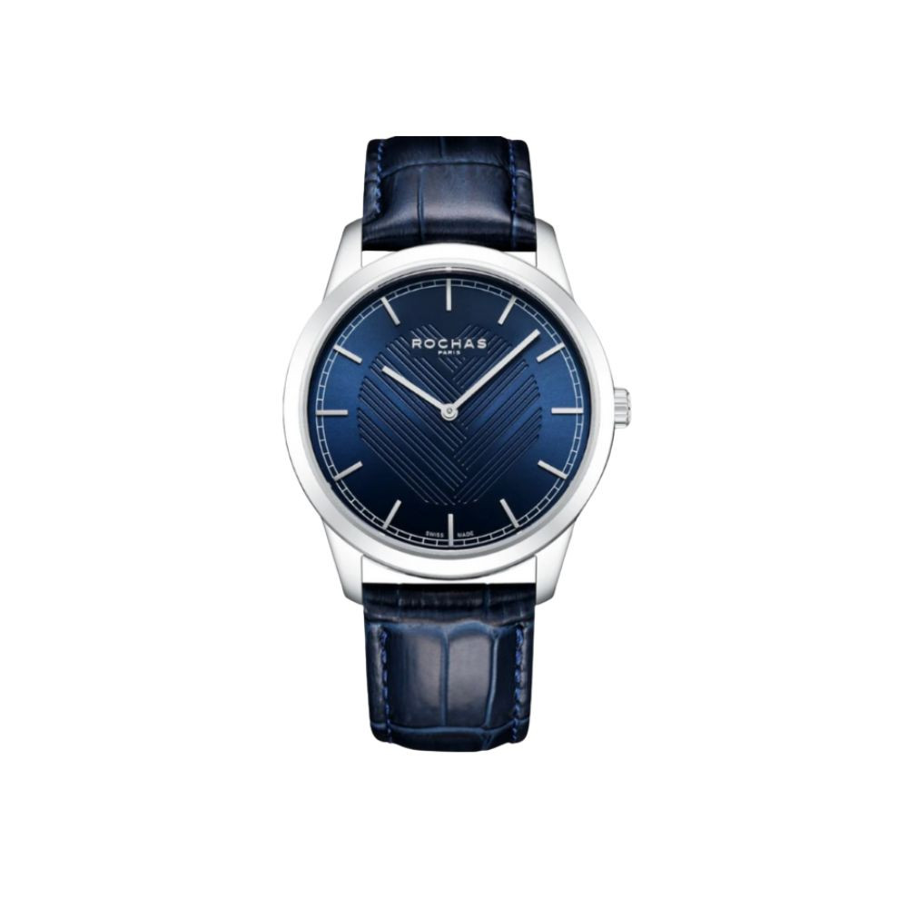 Rochas Paris Mens Blue Dial Leather Band Watch RWMB201B