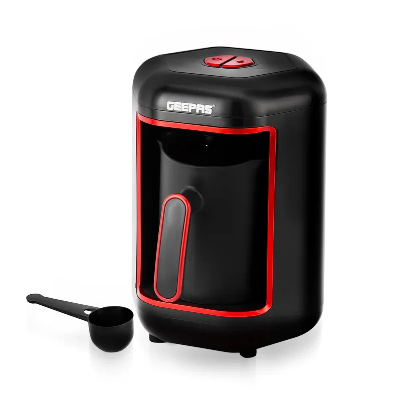 Geepas Turkish Coffee Maker GCM41515, 4-Cup Capacity, Stainless Steel Heat Plate, Overflow Prevention System, Sound Alarm & Auto Shut-Off.