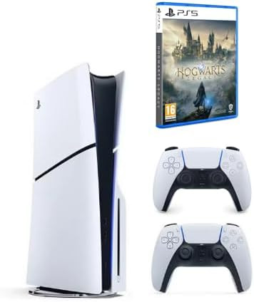 SIE Sony PlayStation 5 Slim disc console comes with an extra DualSense white controller and the Hogwarts Legacy game for PS5 international version. It has a 1TB SSD and supports 4K gaming.