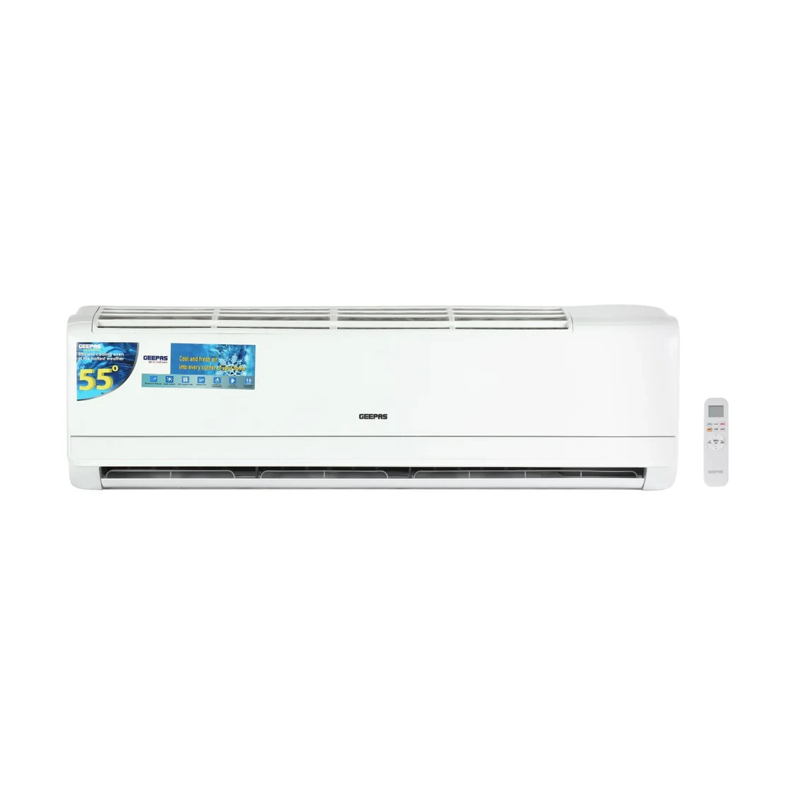 Geepas GACS186RCA 1.5 Ton Inverter Split Air Conditioner with 18000 BTU cooling power, energy-efficient compressor, quick cooling performance, and quiet operation.