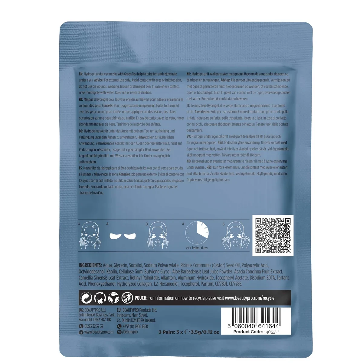 BEAUTYPRO Eye Therapy Under Eye Mask with Collagen and Green Tea Extract 3 Applications