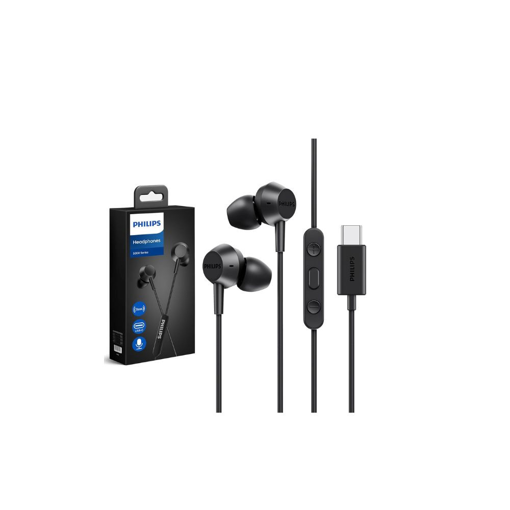 Philips  Wired In-Ear Type-C Earphones with Microphone – Noise Isolating, Call Button, Optimal Fit, 1.2M Cable Black