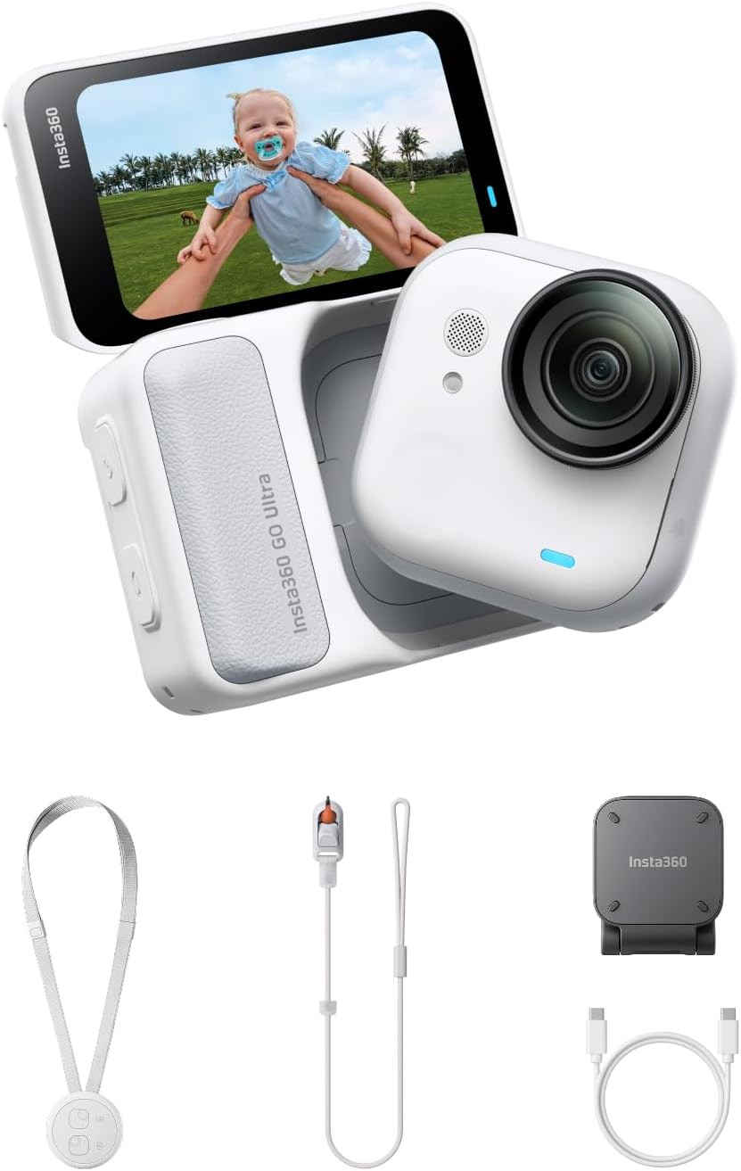 Insta360 GO Ultra Standard Bundle Arctic White - Tiny Hands-Free 4K Cam, Lightweight & Portable
