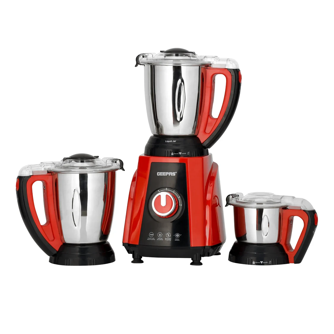 Geepas 3-in-1 Mixer Grinder GSB44040 comes with a 750W copper motor and offers 3 speed settings along with a pulse function.