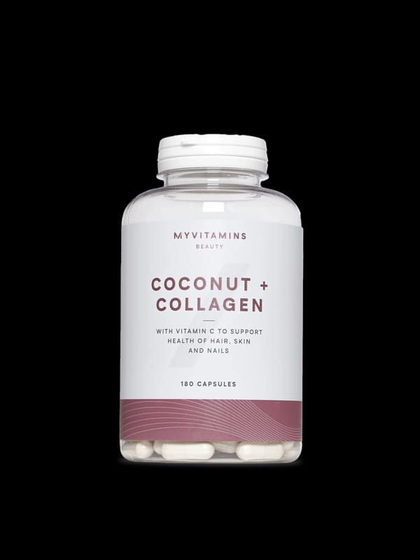 Myvitamins Coconut & Collagen 180 Capsules – 500 mg Collagen & Coconut oil painting for Radiant Skin, Hair & Nail Health