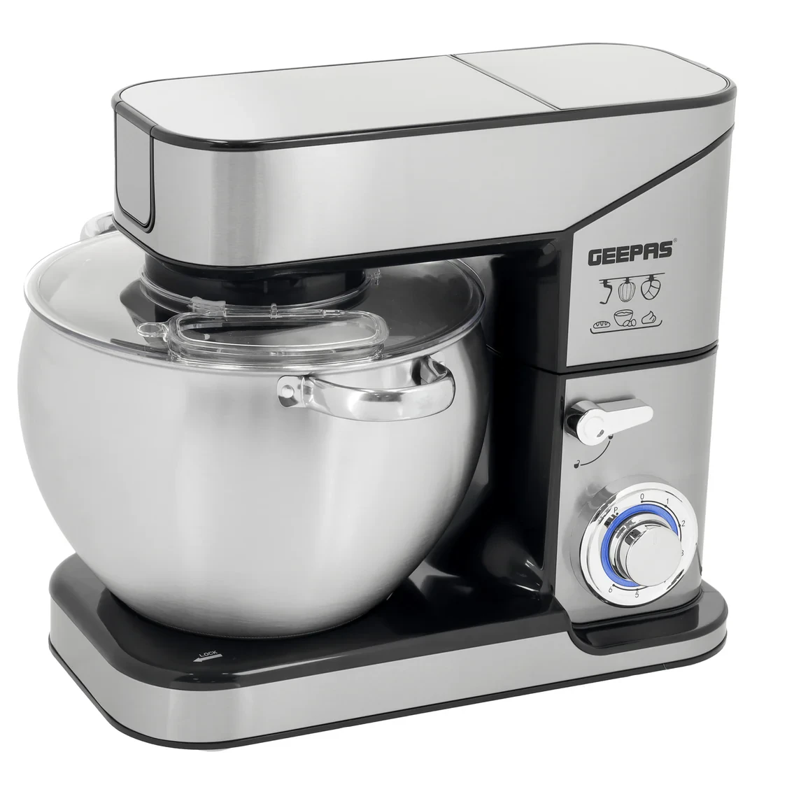 The Geepas Multi-Function Kitchen Machine GSM43044 is a powerful 2000W stand mixer that comes with a 10-liter bowl and a 1.5-liter glass blender jar.