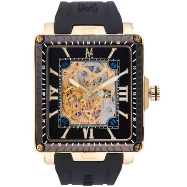 Montignac Automatic Square Watch with Black Silicone Swatch – Elegant Mechanical timer for Men