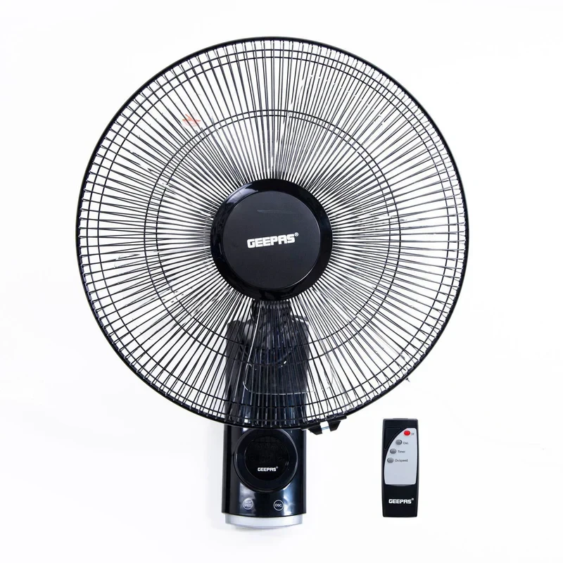 Geepas GF9479 is a 16-inch wall fan that comes with a remote control.