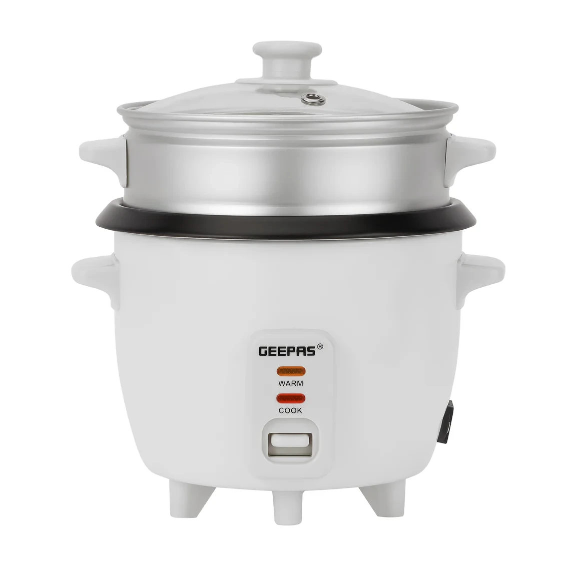 Geepas Multifunction Rice Cooker GRC4324 with a 0.6L small size is perfect for cooking, steaming, and keeping meals warm. It's efficient, built to last, and simple to use.