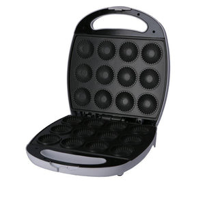 Geepas GCM3762 Mini Cake Maker, a 2-in-1 Pie and Cake Maker with a 12-cup capacity, features 1400W powerful heating, non-stick baking plates, and ready light indicators.