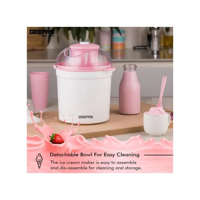 Geepas GIM63027UK Ice Cream Maker Machine  BPA-Free  Makes Soft Ice Cream, Gelato, Frozen Yoghurt, and Sorbet  Easy-to-Clean Aluminum Bowl  1.5 Quart Capacity