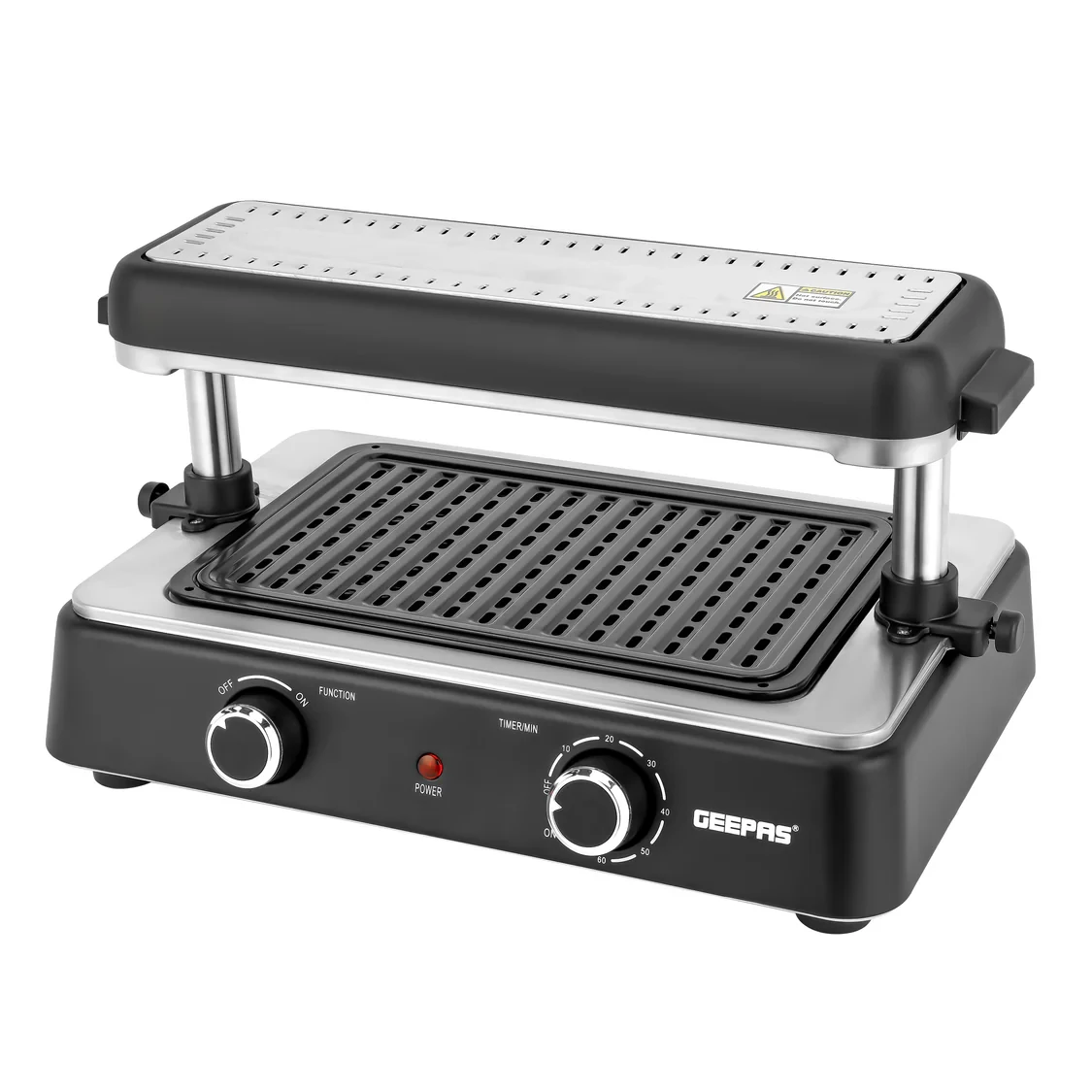 Geepas Fast Indoor Grill GBG63060 comes with a drip tray that makes cleaning a breeze. It also features a thermostat control for precise temperature settings.