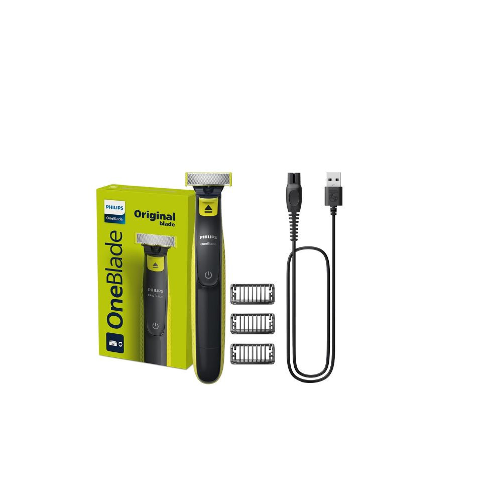 Philips OneBlade QP2724/10,Trim, Edge & Shave Any Length of Hair,3 Stubble Combs, Dual-Sided Blade,Wet & Dry Use, 45min Cordless Use Black & Lime