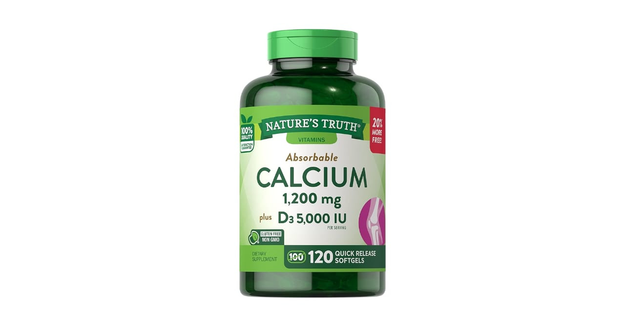 Nature’s Truth Absorbable Calcium Plus D3 Bone & Teeth Support 120 Quick Release Softgels( 1200 mg)