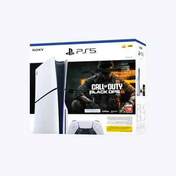PlayStation 5 Disc Slim Console with Call of Duty: Black Ops 6 - UAE version, 1TB SSD, 4K gaming support, and a DualSense Wireless Controller.