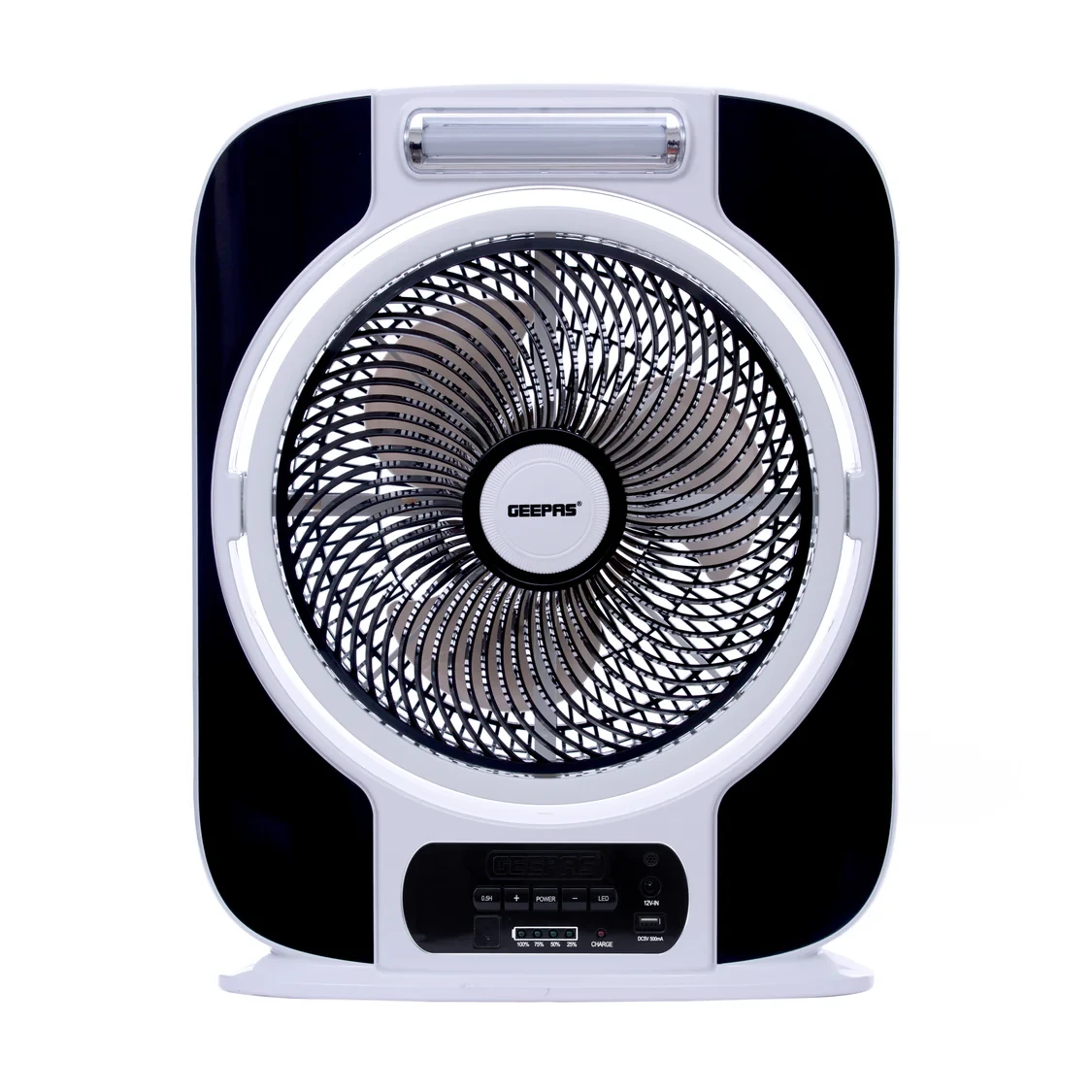 Geepas 12-inch Rechargeable Box Fan comes with 16 pieces of high-powered SMD LED lights