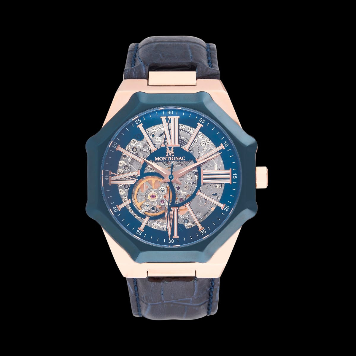 Montignac Men’s Watch Full Black Automatic Skeleton Dial