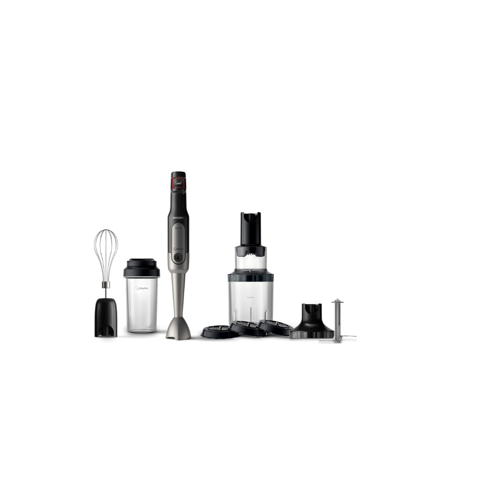 Philips Metal Bar Handblender - ProMix Technology, Speed Touch Technology, Including On-the-go tumbler + XL Chopper + Whisk + Spiralizer, HR2657/91 Silver/Black